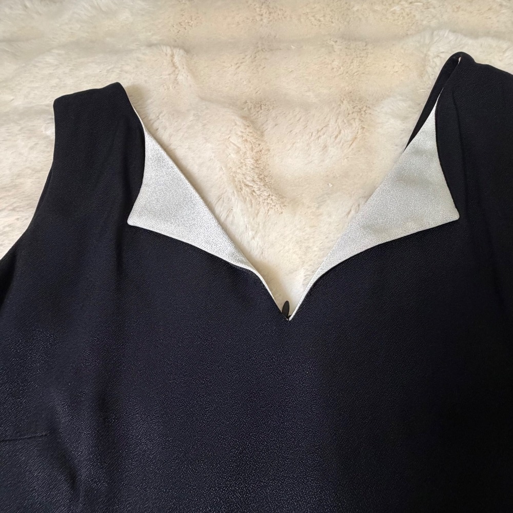 Vintage Dani Max Lois Snyder Black Sheath Dress‎ Silver Metallic Trim Womens 12